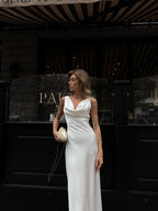 Elegant White Satin Backless Dress
