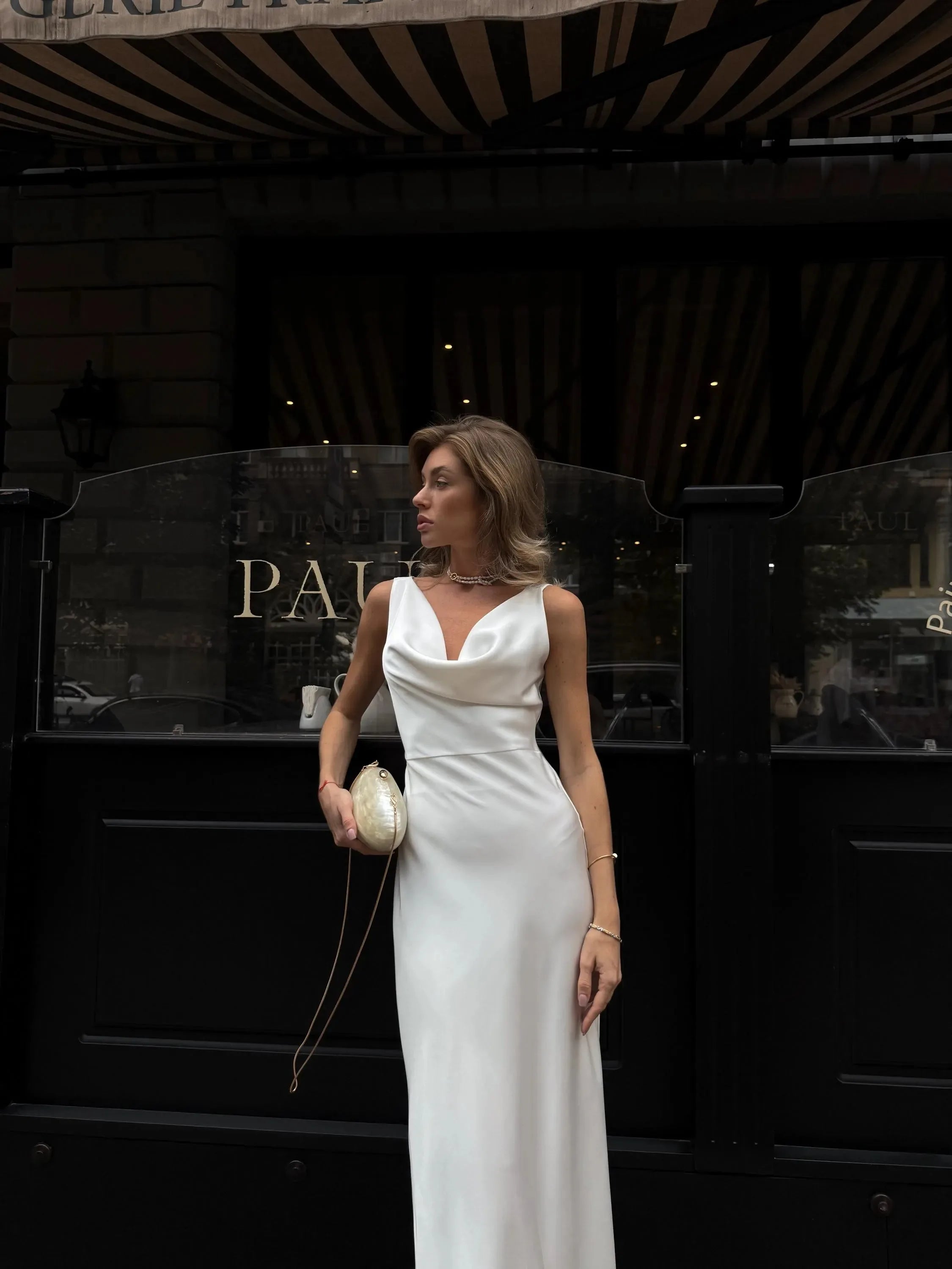 Elegant White Satin Backless Dress