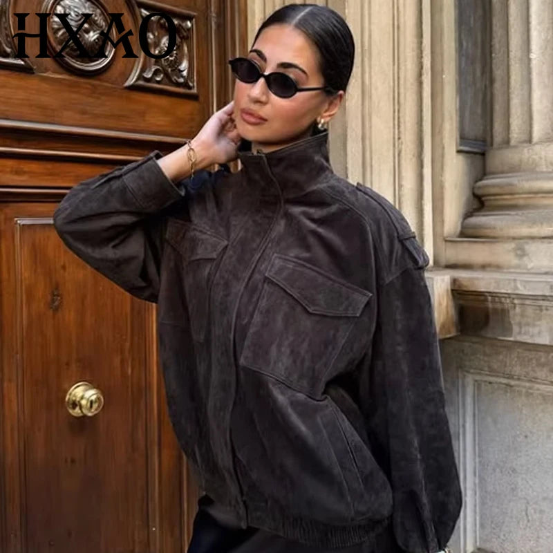 Oversized Suede Bomber Jacket