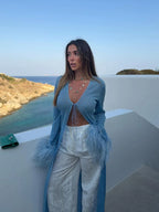 Deep V-neck Long Sleeve Cover-Up