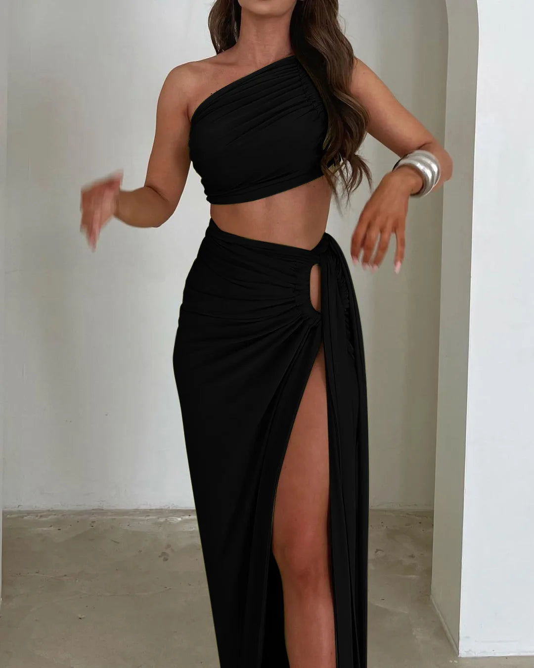 2-Piece Backless Crop & Side-Slit Maxi Co-Ord