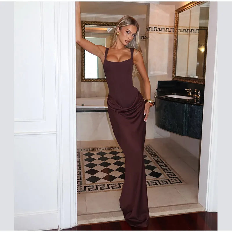 Pleated Sling Maxi Dress