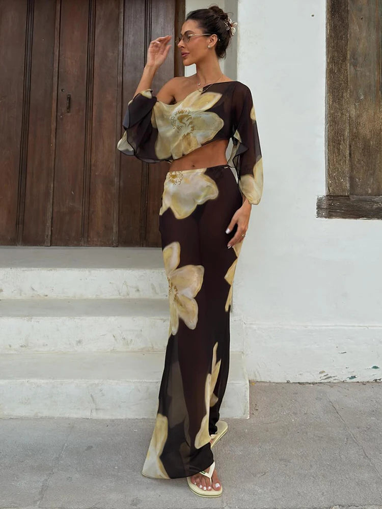 Floral Print Skew Collar Co-Ord
