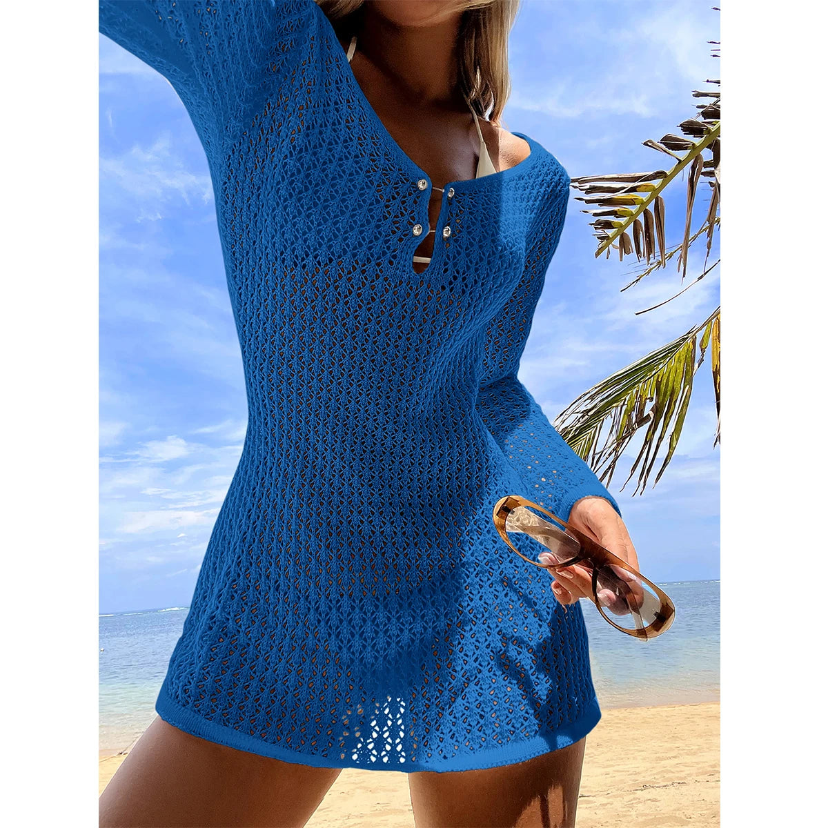 Long Sleeve Knit Bikini Cover-Up Dress