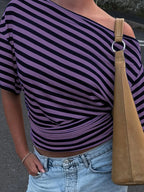 Inclined Shoulder Striped T-Shirt