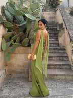 Elegant Satin Ribbon Backless Dress