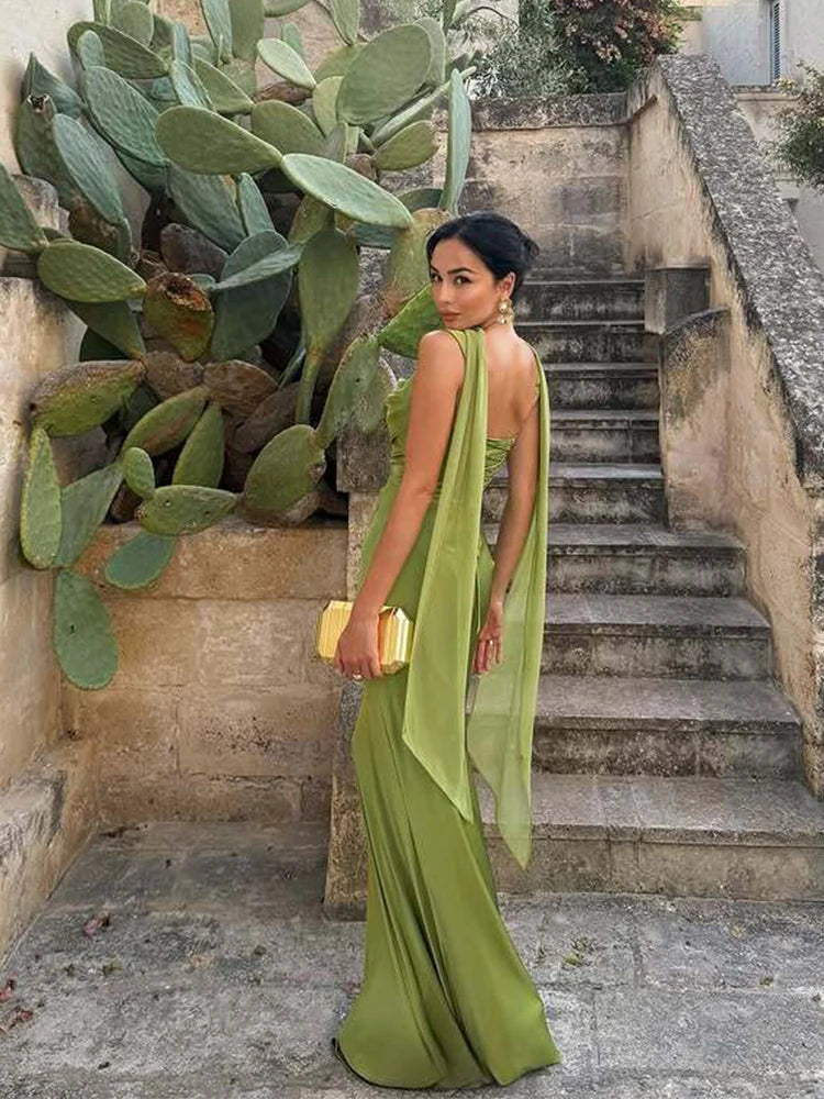 Elegant Satin Ribbon Backless Dress