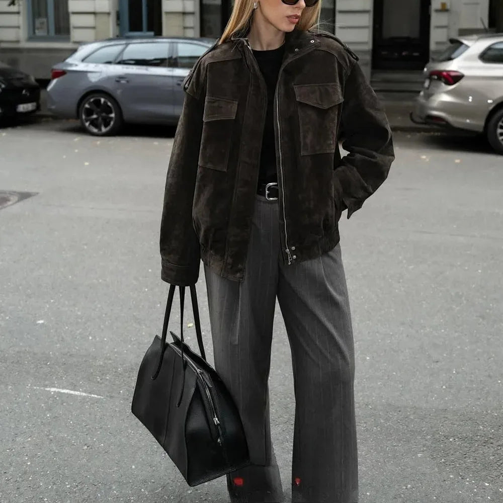 Chic Suede Bomber Jacket