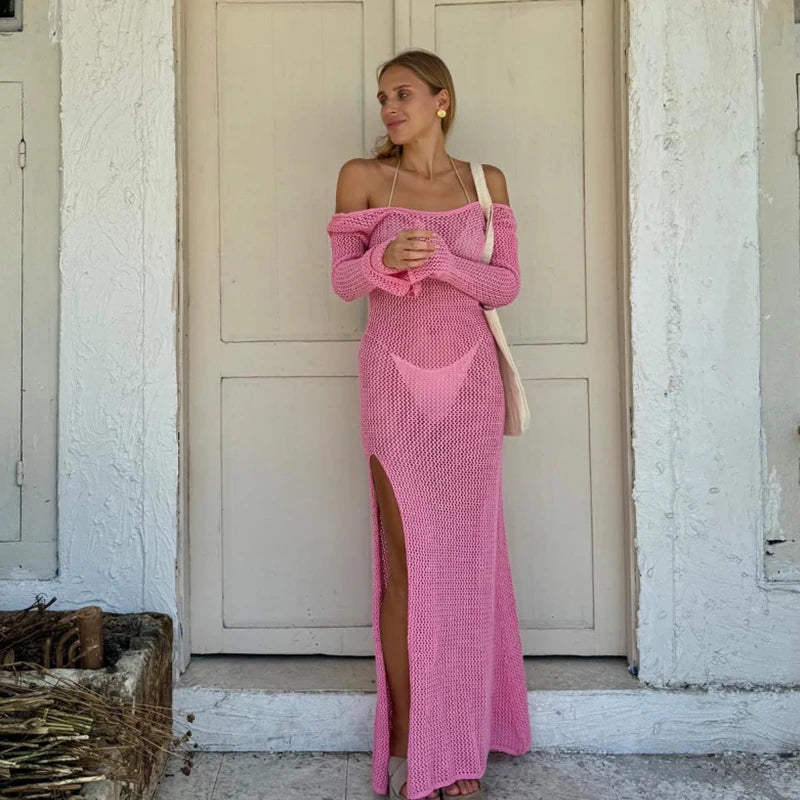 Side Slit Backless Knit Long Dress