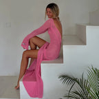Side Slit Backless Knit Long Dress