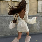 Hollow-Out Knit Mini Dress