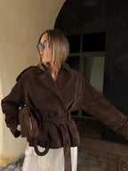 Brown Suede Long Sleeve Jacket