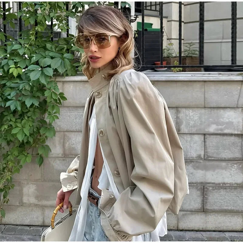 Stand-Collar Trench-Bomber Jacket