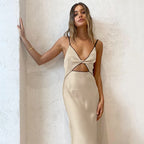 Satin Knot Hollow-out Straps Dress