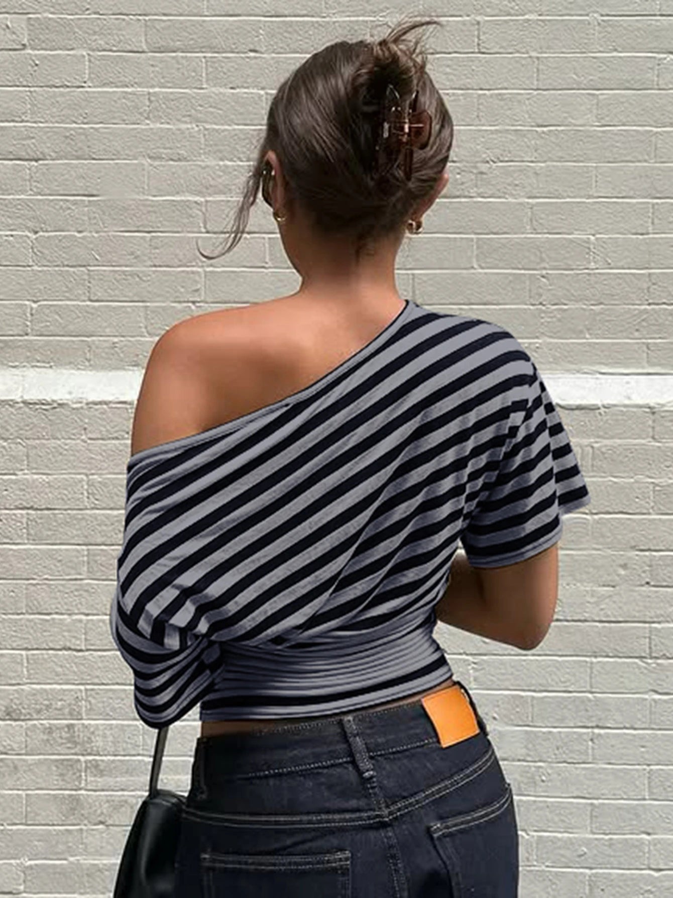 Inclined Shoulder Striped T-Shirt