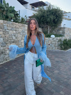 Deep V-neck Long Sleeve Cover-Up
