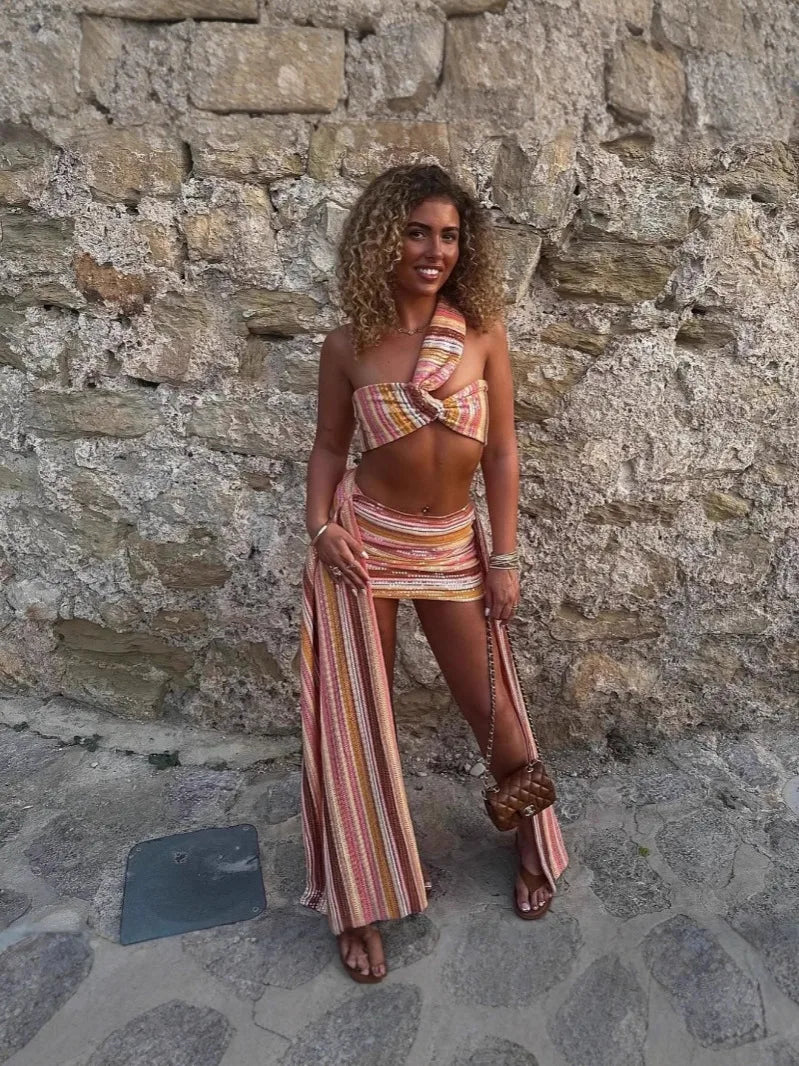 Colorful Knit Sequin Two-Piece Set