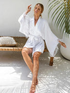 Feather Patchwork V-Neck Robe