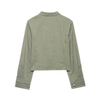 Denim Green Stand Neck Jacket
