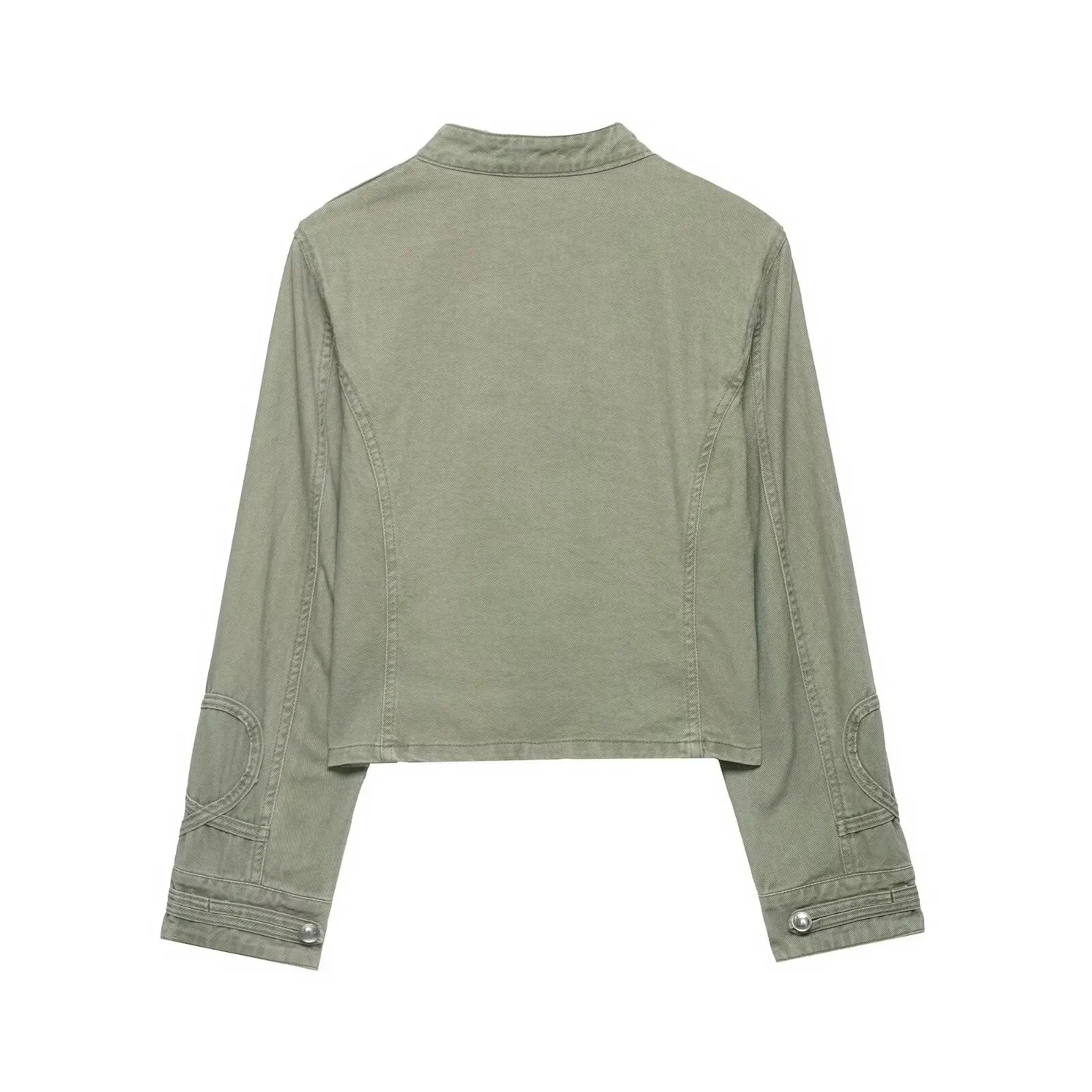 Denim Green Stand Neck Jacket