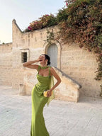 Elegant Satin Ribbon Backless Dress