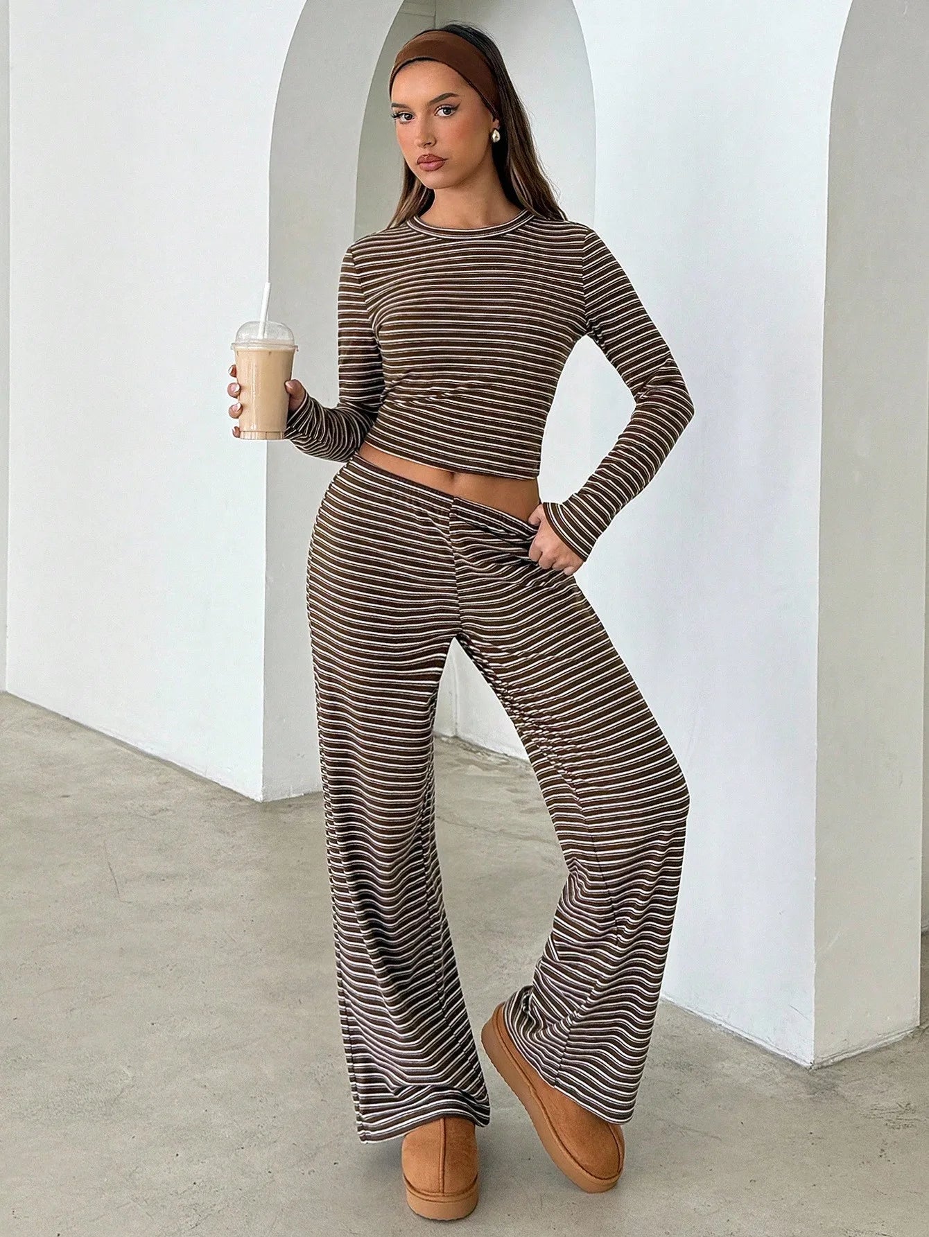 Coffee Brown Striped Co-Ord