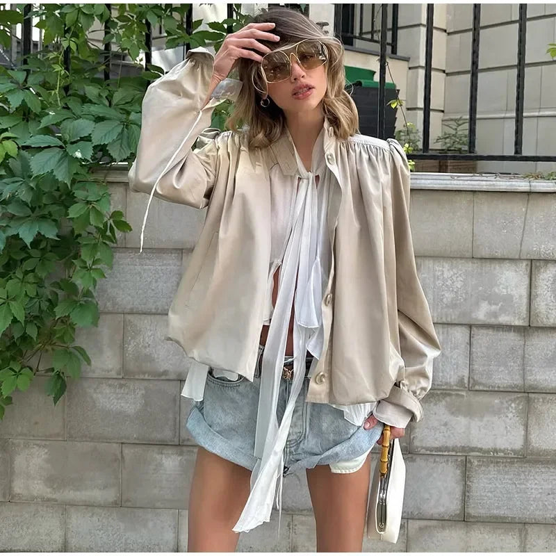 Stand-Collar Trench-Bomber Jacket