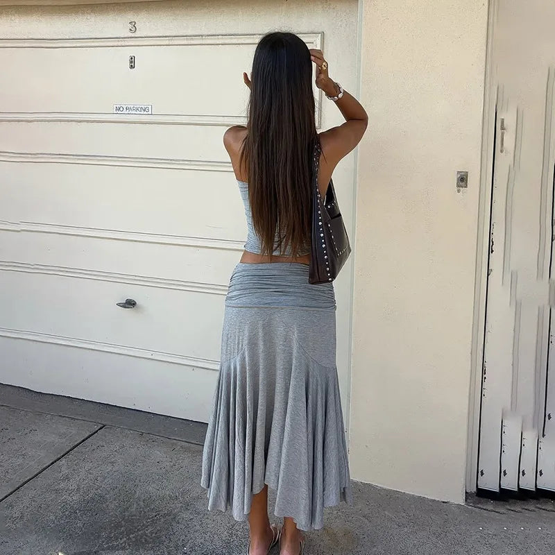 Pleated Long Skirt & Tank Set