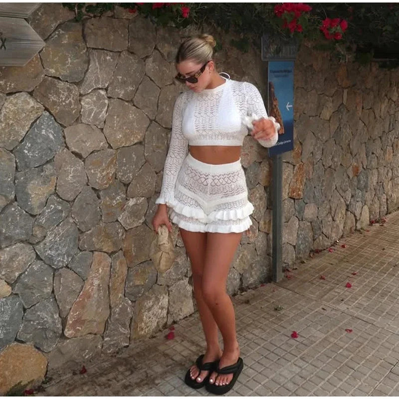 Chic Solid Knitted Shorts Set