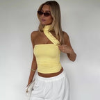 Halter Scarf Strapless Crop Top