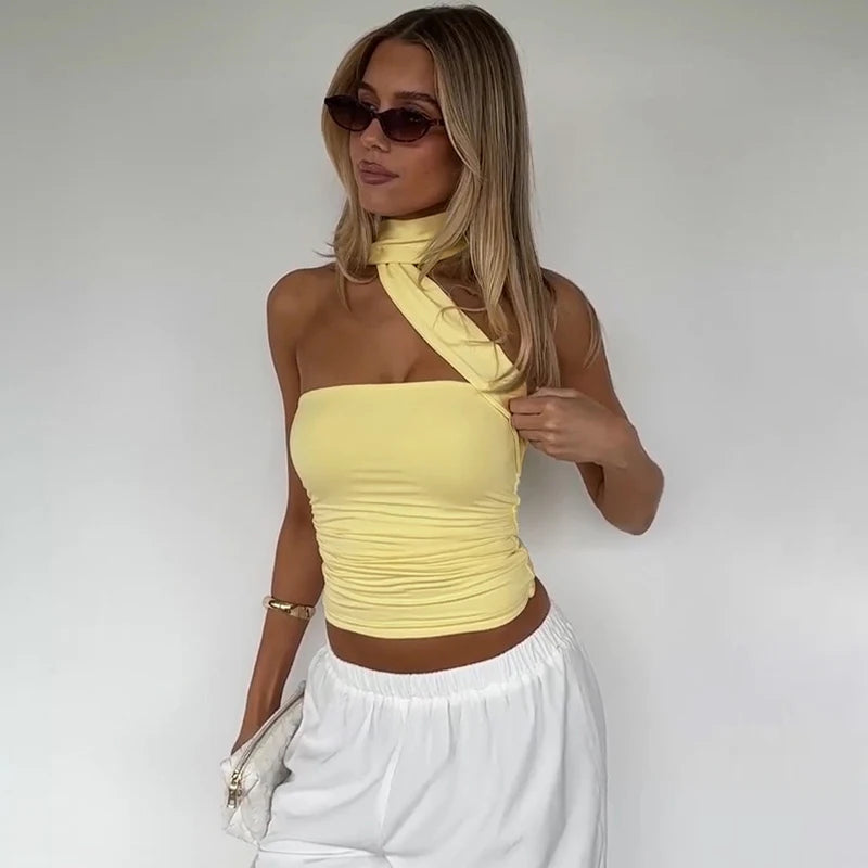 Halter Scarf Strapless Crop Top
