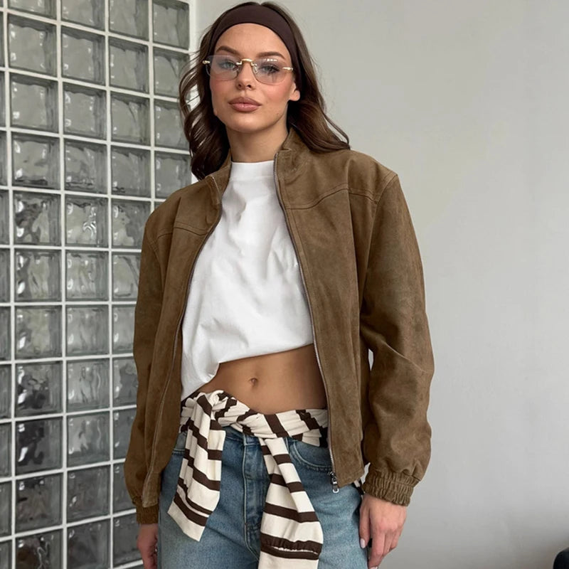 Suede Stand-Collar Short Jacket