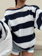 Navy Blue & White Striped Knit Jumper