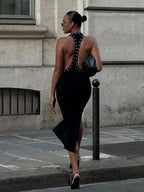 Halter Solid Backless Dress