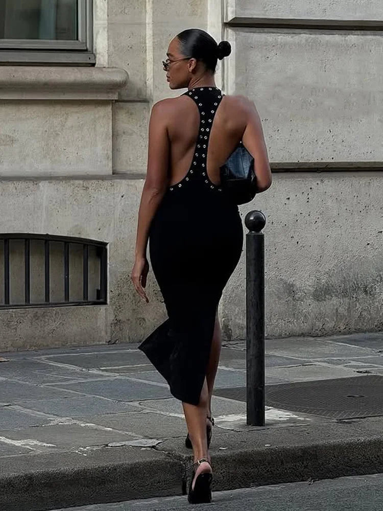 Halter Solid Backless Dress