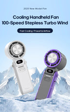 Portable High Speed Cooling Handheld Fan 3600mAh Rechargeable 100 Speed Adjustable Mini Foldable Air Cooling Turbo Fan & Lanyard