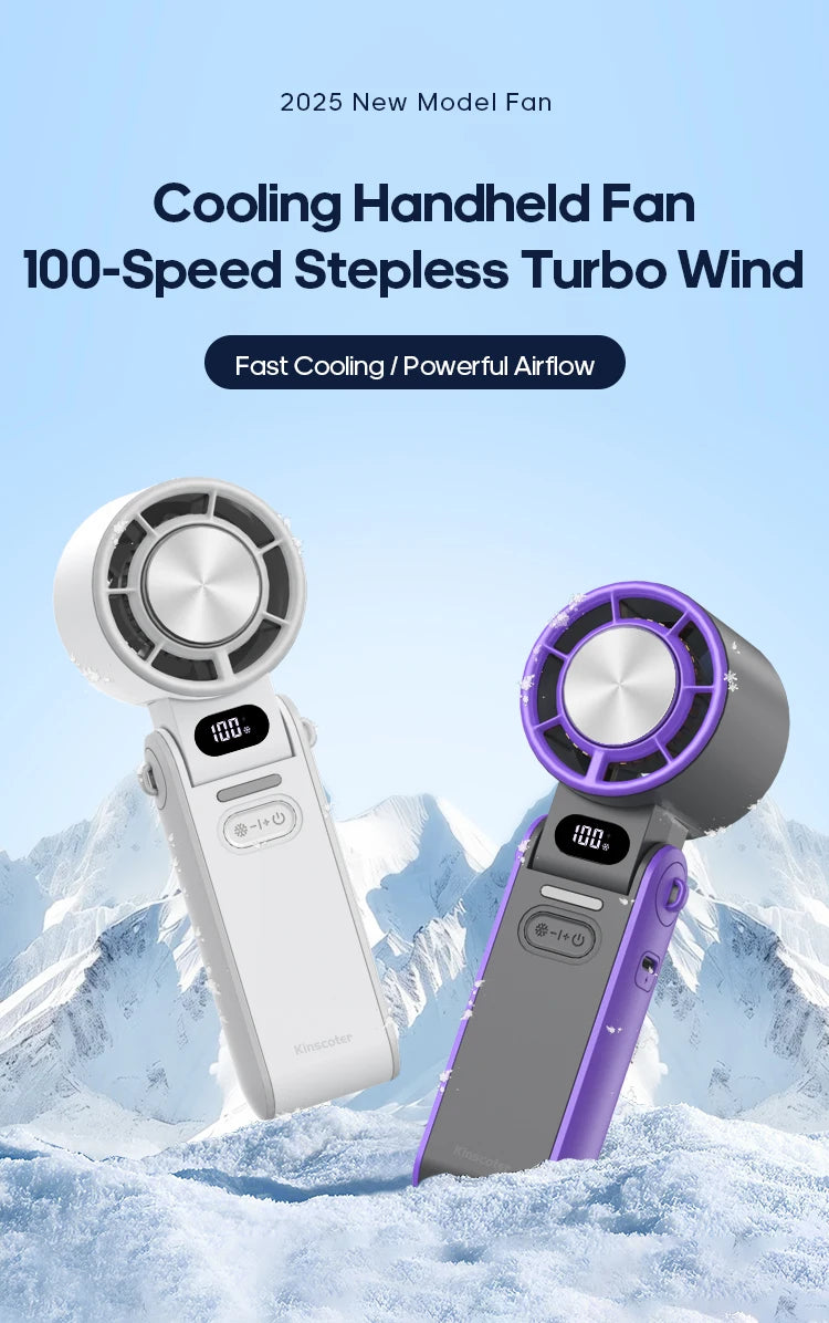 Portable High Speed Cooling Handheld Fan 3600mAh Rechargeable 100 Speed Adjustable Mini Foldable Air Cooling Turbo Fan & Lanyard