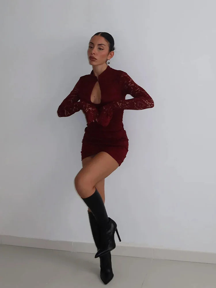 Sheer Lace Mini Dress