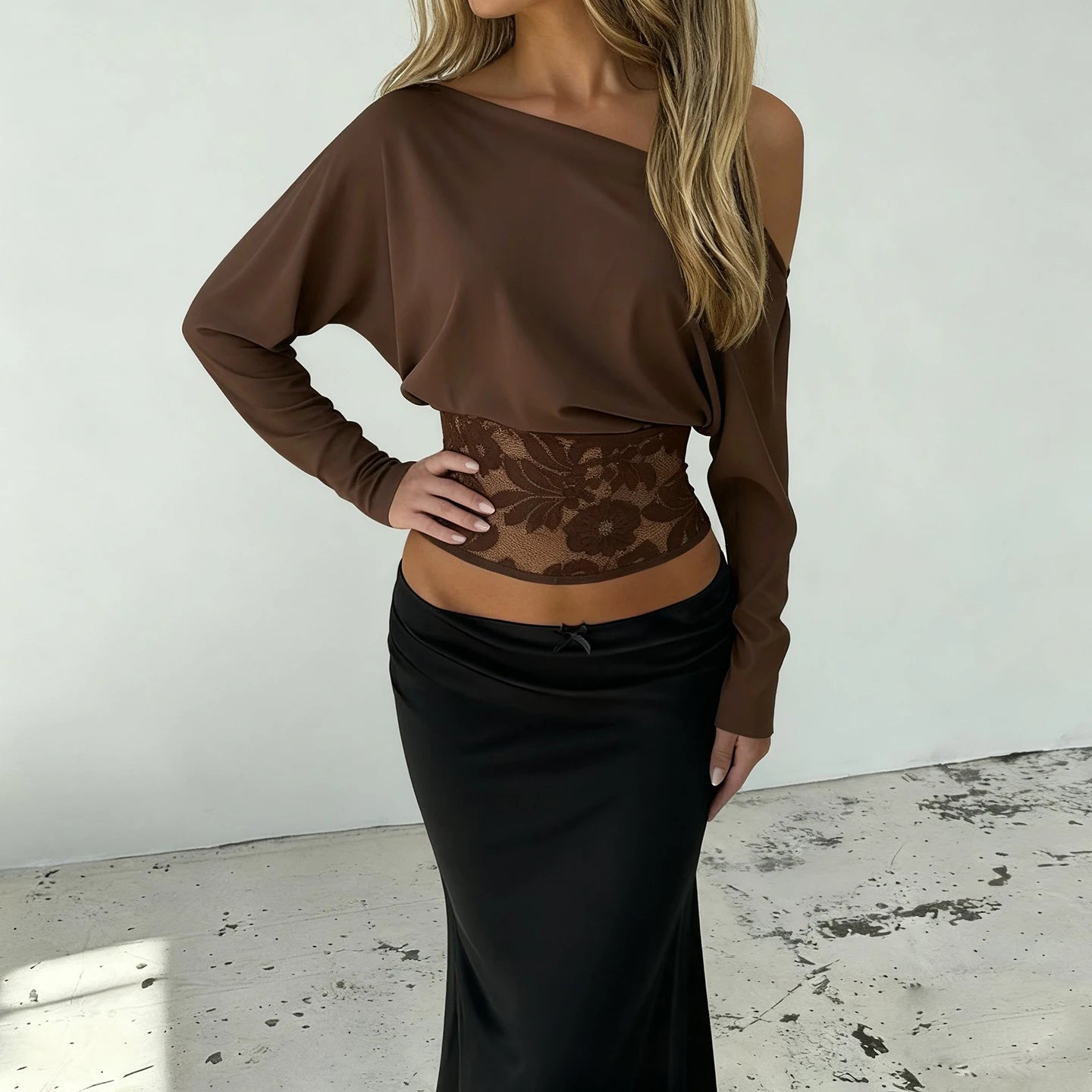 Long-Sleeve Lace Patchwork T-Shirt