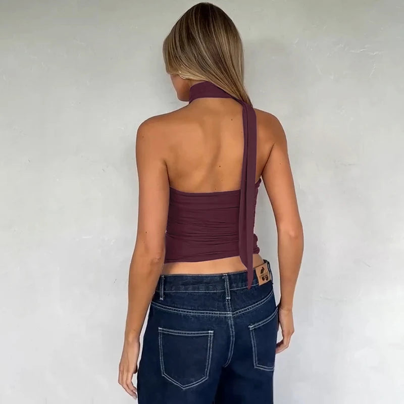 Halter Scarf Strapless Crop Top