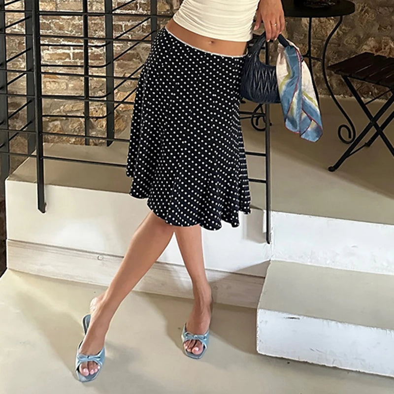 Elegant Polka-Dot Ruffled Skirt