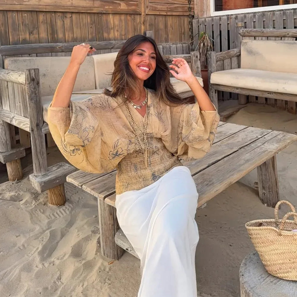 V Neck Long Sleeve Blouse