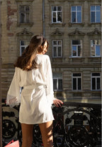 White Satin, Lace Sleeves Robe