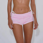 Fold-Over Crochet Knit Striped Shorts