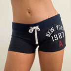 Vintage Letter Print Drawstring Shorts