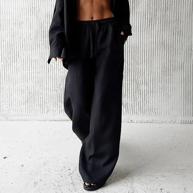 Cotton-Linen Wide-Leg Beach Trousers