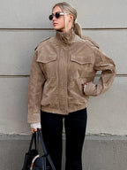 Vintage Suede Textured Leather Bomber Jacket
