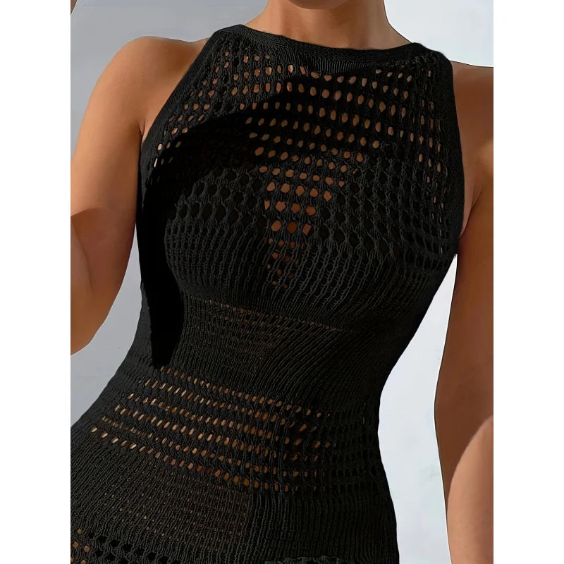 Backless Crochet Beach Dress Cover-Up
