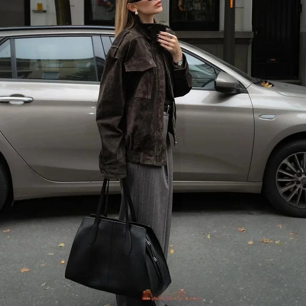 Chic Suede Bomber Jacket