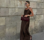Clacive Brown Satin Backless Maxi Dress
